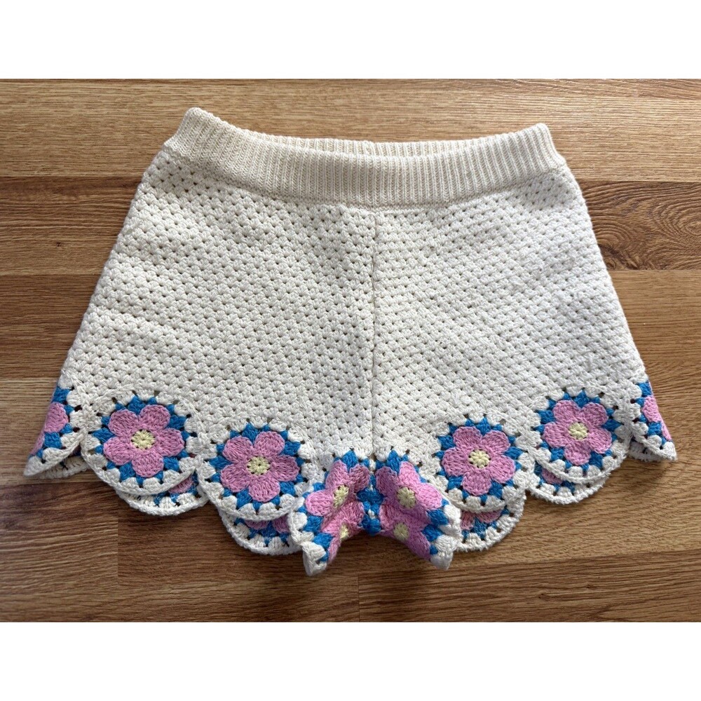 ZARA Girls Crochet Floral A-Line Short Skirt White Pink Blue Size 5 110cm